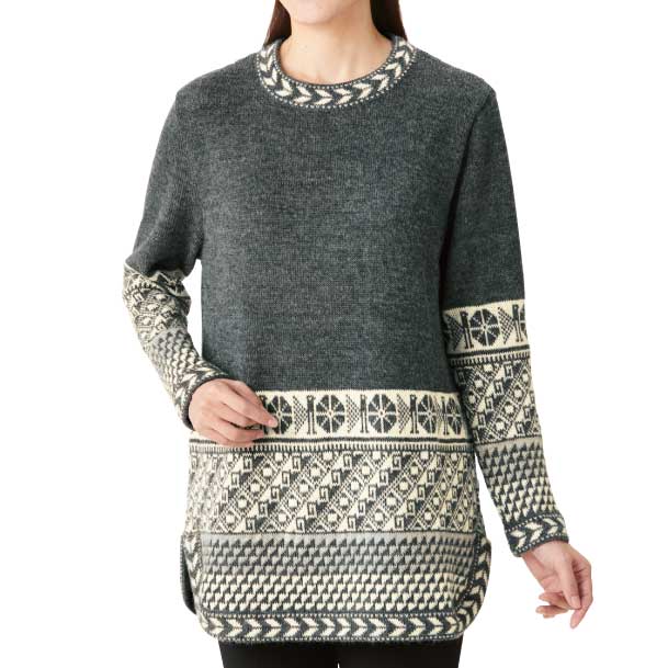 アルパカ裾ラウンド チュニックセーターの商品画像