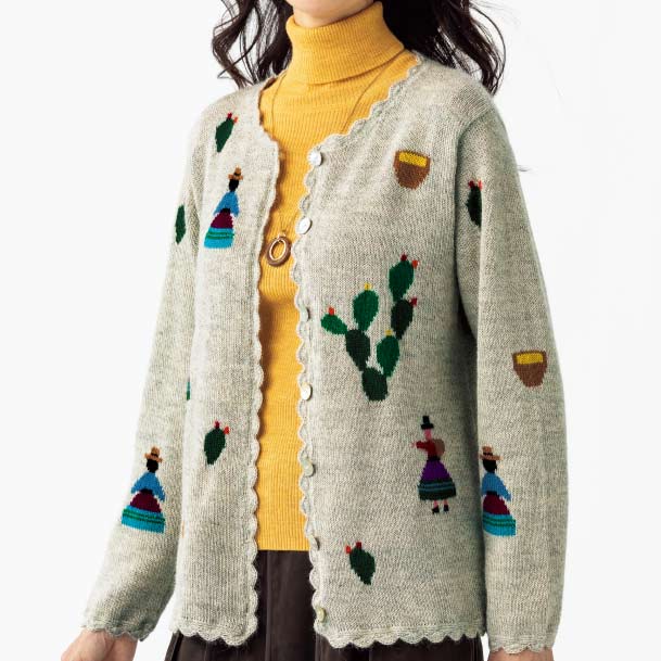 アルパカ少女とサボテン スカラップカーディガン