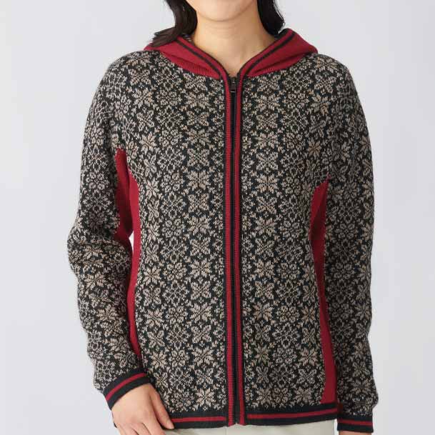 アルパカ フード付きカーディガン